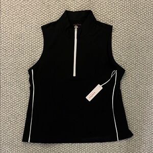 Kinona Black Sleeveless Tank Top with White Accents